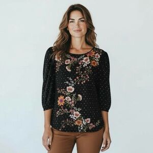 One September Anthropology Embroidered Floral Women's XS Blouse